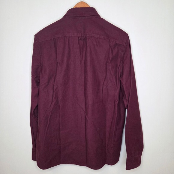 Lands End Mens Utility Shirt Burgundy Maroon Long Sleeve Cotton Multi Pocket M - Picture 3 of 5